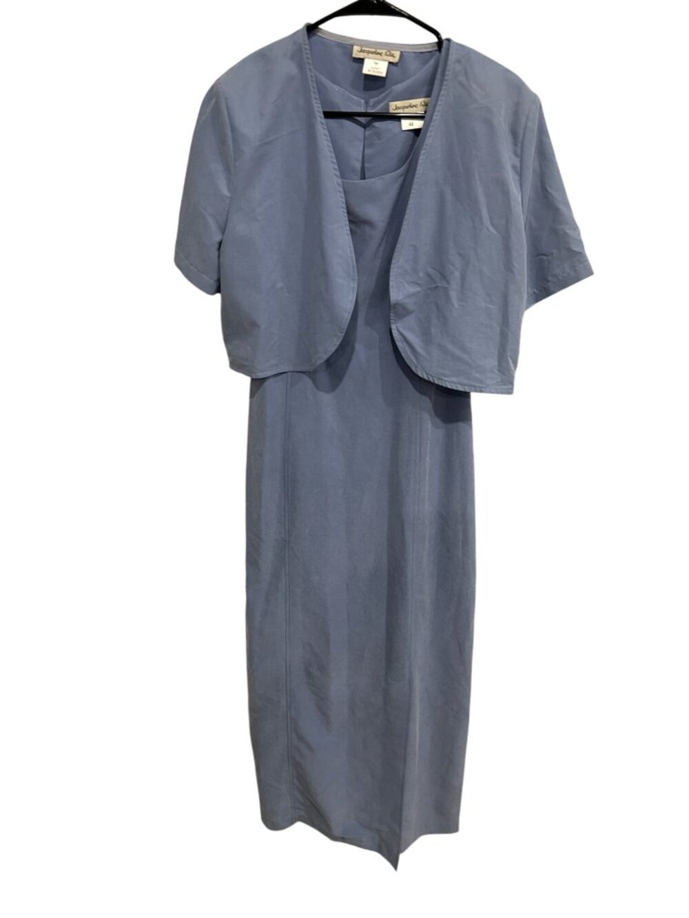 Jacqueline Riu Blue Two-Piece Set Maxi Dress Cropped Jacket Coastal Boho